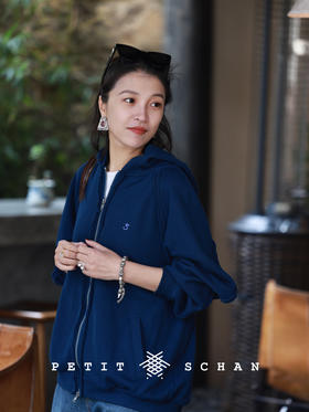 52赫兹的鲸 纯棉480g卫衣面料拼接结构拉链帽衫外套