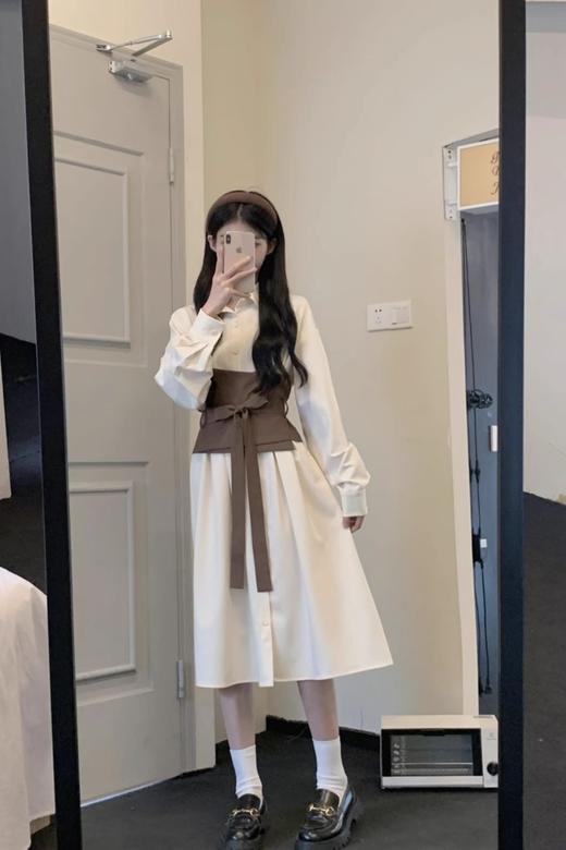 春秋季2025【新款法式 白色长袖连衣裙子女】修身显瘦 长裙搭配一整套 商品图3