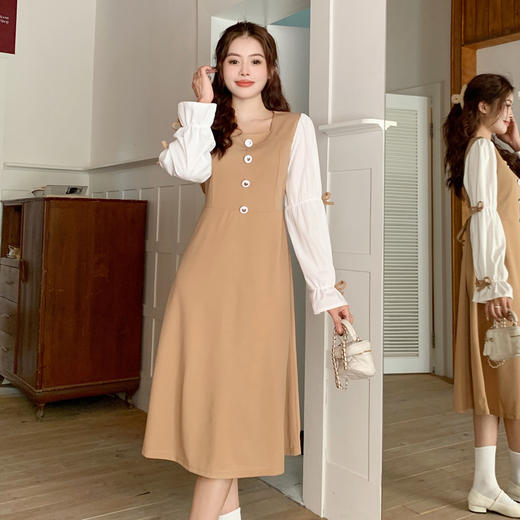 2025新款【春秋季 法式风女装裙子】 收腰显瘦 小个子长袖拼接连衣裙 商品图2