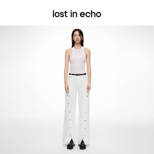 lost in echo2024春季新款设计师品牌斜侧开衩按扣阔腿牛仔裤 商品图3