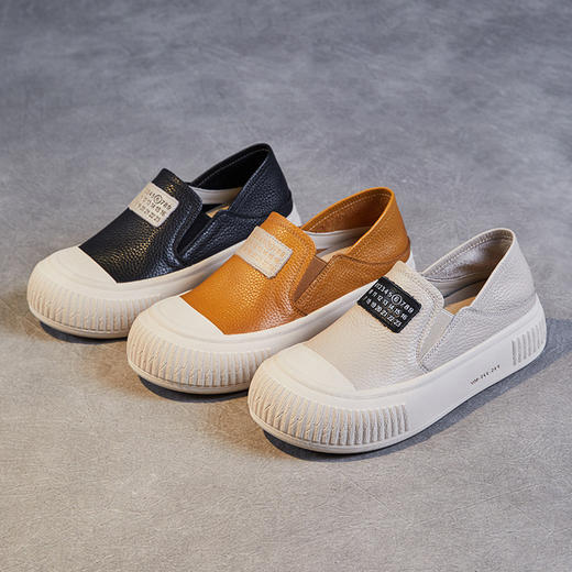 头层牛皮厚底饼干鞋，休闲松糕一脚蹬懒人单鞋真皮乐福鞋 ZM24A638 商品图3