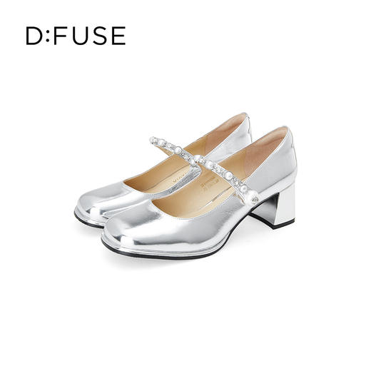 D:FUSE迪芙斯2024春季新款银色方头粗高跟珍珠玛丽珍单鞋DF41111056 商品图2