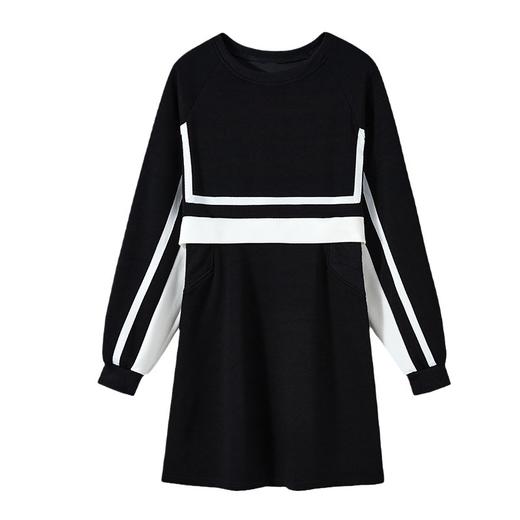 春季【黑白拼接撞色 连衣裙女】设计感 收腰显瘦 假两件卫衣裙子 商品图4