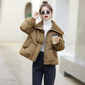 短版羽绒衣女2023冬季新款小个子时尚欧货小香风大翻领加厚面包服