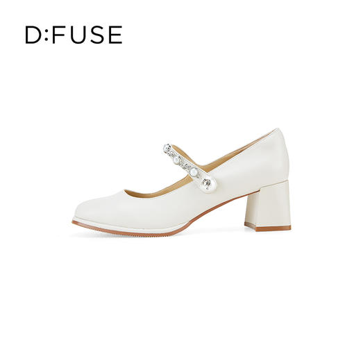 D:FUSE迪芙斯2024春季新款银色方头粗高跟珍珠玛丽珍单鞋DF41111056 商品图4