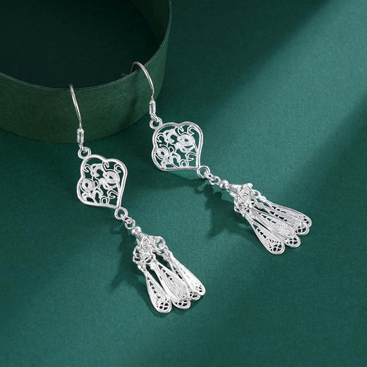 子佩集S990银【烟荷】耳环【MXEH004】花丝流苏2401 商品图1