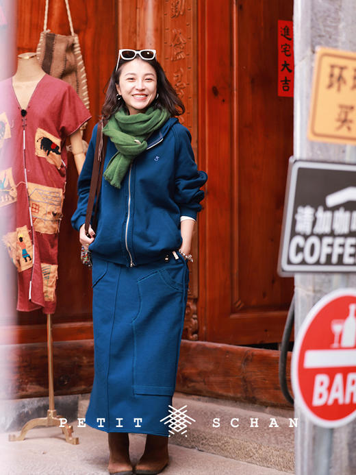 PETIT SCHAN小闪 CLO#437 52 Hertz whale 52赫兹的鲸 纯棉480g卫衣面料A字抽绳松紧腰半身裙 商品图2