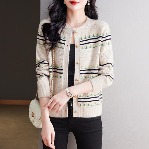 时尚提花针织开衫，女春秋外搭春装新款小个子毛衣外套CC-101-80286 商品图3