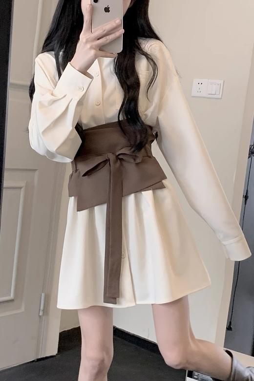 春秋季2025【新款法式 白色长袖连衣裙子女】修身显瘦 长裙搭配一整套 商品图1