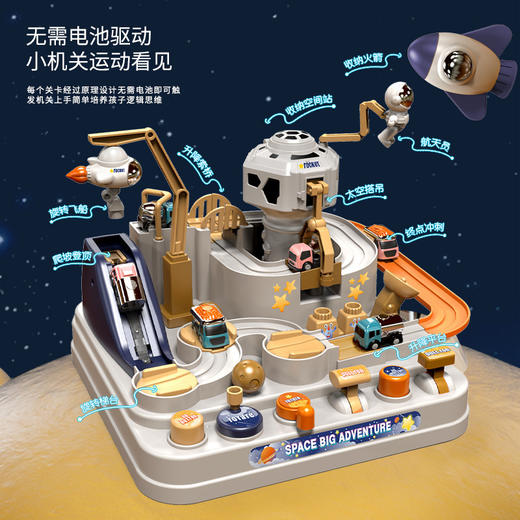 【太空冒险基地，前来报道！】儿童闯关大冒险玩具益智，男孩宝宝轨道车停车场玩具车，多种玩法,让宝宝脑洞大开，爱玩不停！-QQ 商品图3