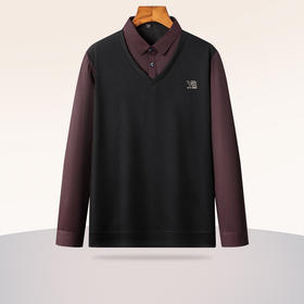 【假两件】【新款DSZ】大依优型大码假两件长袖T恤衬衫领加肥加大肥佬休闲商务宽松透气上衣打底