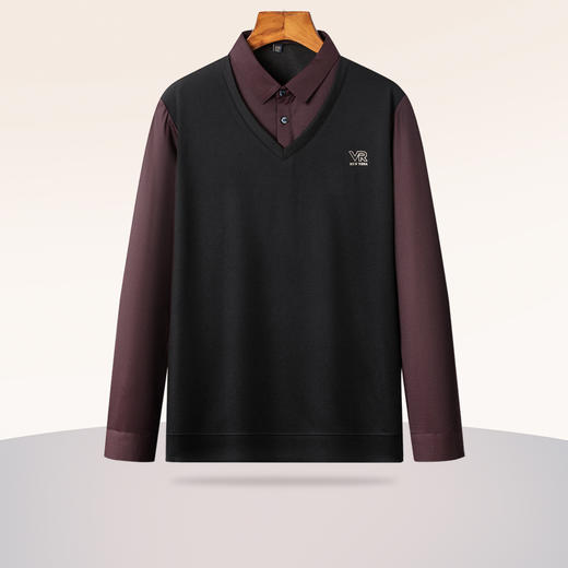 【假两件】【新款DSZ】大依优型大码假两件长袖T恤衬衫领加肥加大肥佬休闲商务宽松透气上衣打底 商品图0