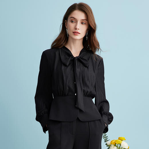 EITIE爱特爱春季新款温柔百搭显瘦飘带上衣A2409305 商品图2