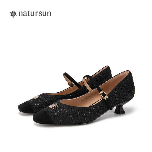 natursun法式玛丽珍鞋女年秋季一字带小香风黑色尖头单鞋N24162565 商品图4