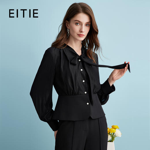 EITIE爱特爱春季新款温柔百搭显瘦飘带上衣A2409305 商品图0
