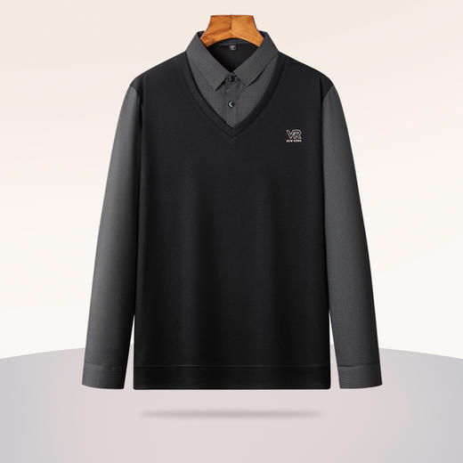 【假两件】【新款DSZ】大依优型大码假两件长袖T恤衬衫领加肥加大肥佬休闲商务宽松透气上衣打底 商品图1