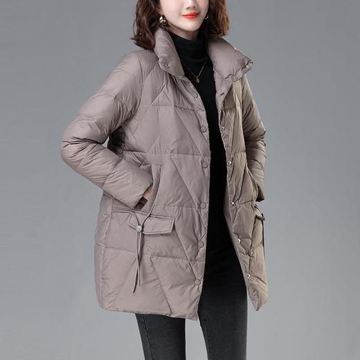 羽绒服女冬季2023新款妈妈轻薄中长款中年休闲时尚立领白鸭绒外套 商品图3