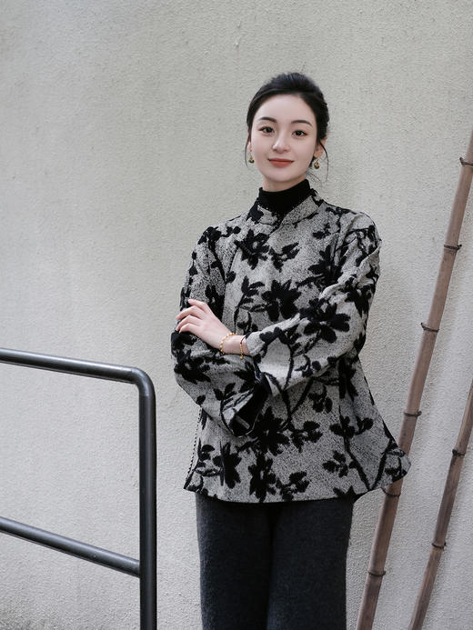 盛唐牡丹 |新中式羊皮印花斜襟外套 商品图0