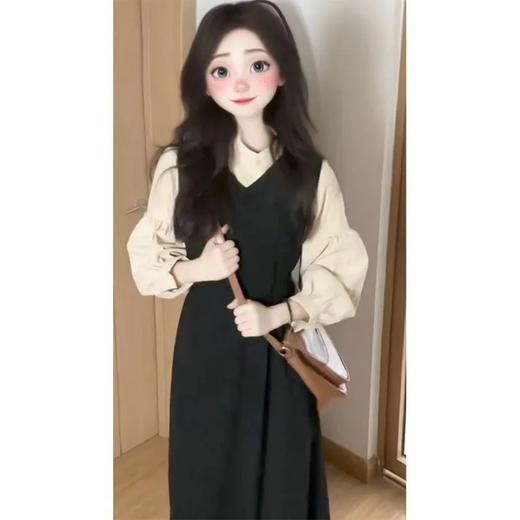 春秋季2025【新款黑色背心 连衣裙子女装】新年长裙 小个子穿搭 一整套装 商品图0