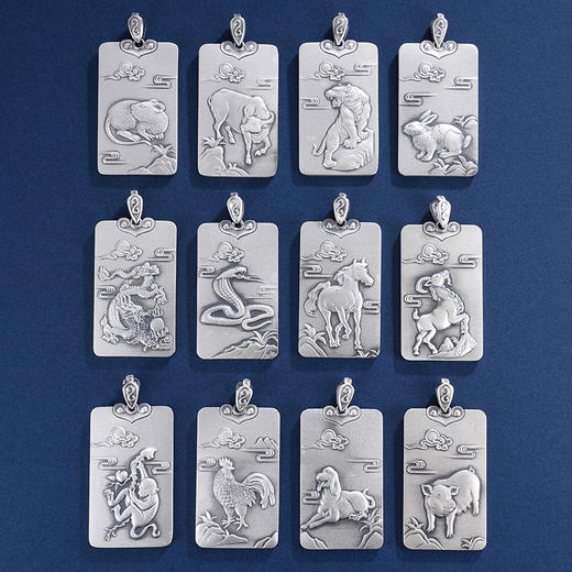 子佩集S999银【生肖守护神】吊坠【E253】(不含链)仿古十二生肖方牌2401 商品图1