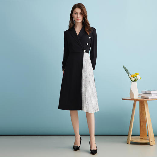 EITIE爱特爱气质通勤OL收腰百褶拼接时尚西装连衣裙春季新款A2407329 商品图1