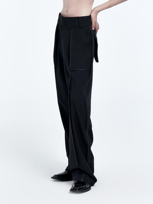 TIWILLTANG启世录 “obsidian”satin“曜岩” 黑色缎面拼接长裤 商品图2