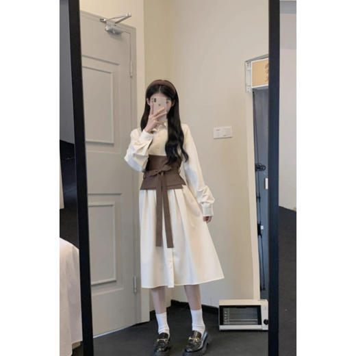 春秋季2025【新款法式 白色长袖连衣裙子女】修身显瘦 长裙搭配一整套 商品图5
