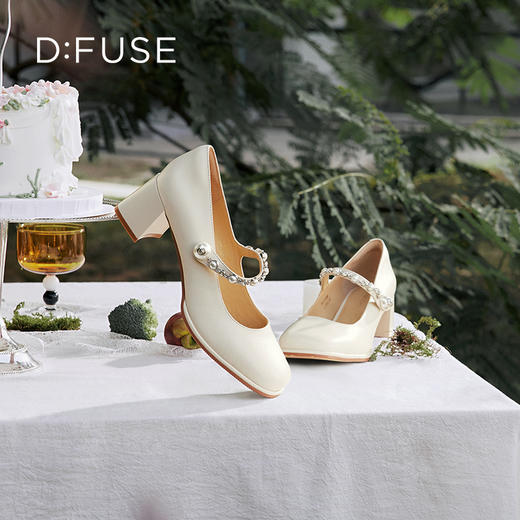 D:FUSE迪芙斯2024春季新款银色方头粗高跟珍珠玛丽珍单鞋DF41111056 商品图10