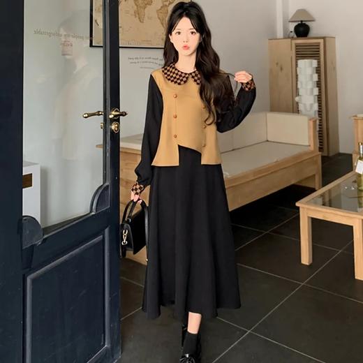 春装【法式黑色 假两件马甲拼接连衣裙】显瘦气质 茶歇连身裙 商品图1