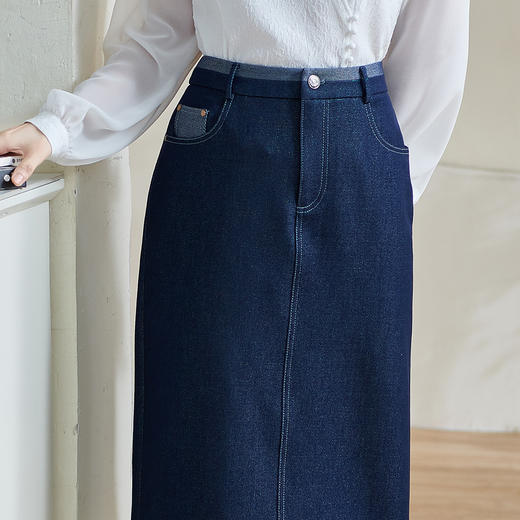 米思阳2026春季新款时尚复古仿牛仔半身裙高腰宽松弹力直筒裙0463 商品图4