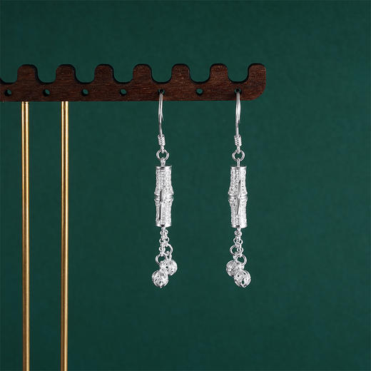 子佩集S990银【筛风弄月】耳环【MXEH011】花丝竹节竹叶2401 商品图3