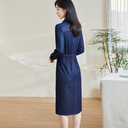 米思阳2026春季新款复古时尚牛仔连衣裙收腰弹力开叉一步裙女0638 商品图4