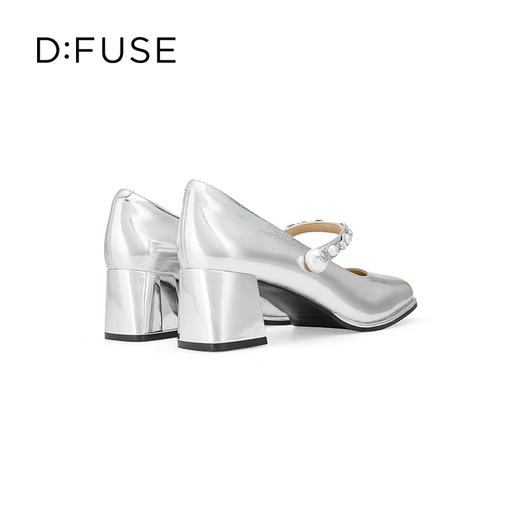 D:FUSE迪芙斯2024春季新款银色方头粗高跟珍珠玛丽珍单鞋DF41111056 商品图3