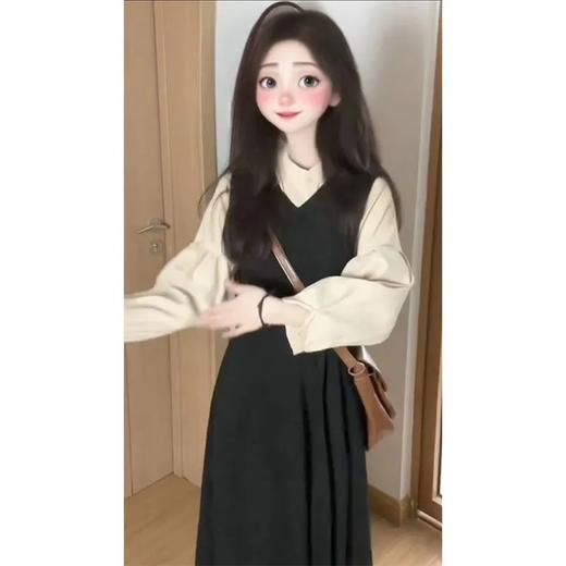 春秋季2025【新款黑色背心 连衣裙子女装】新年长裙 小个子穿搭 一整套装 商品图3