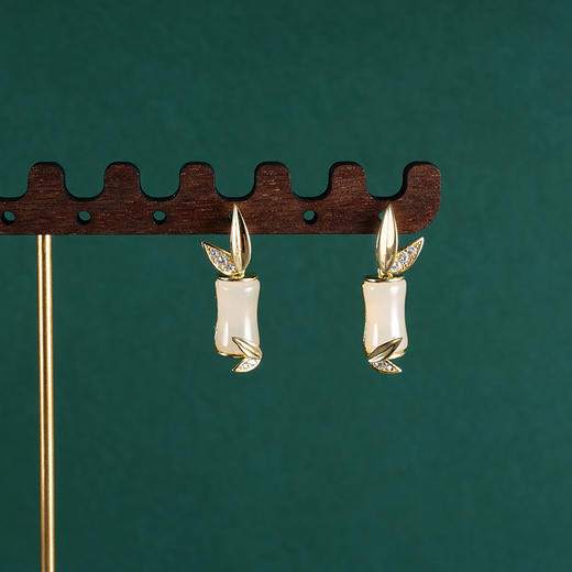 子佩集S925银【玉竹临风】耳钉【AS00842】和田玉镀金2401 商品图1