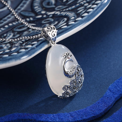 子佩集S925银【孔雀灵音】白玉髓吊坠【FLB864】(不含链)2401 商品图4