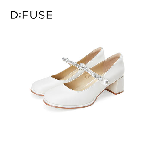 D:FUSE迪芙斯2024春季新款银色方头粗高跟珍珠玛丽珍单鞋DF41111056 商品图5
