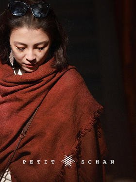 藏红花 骆驼绒羊毛混纺手工染色中古提花大披肩