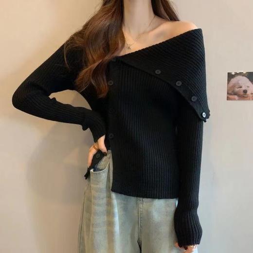 早春2025新款【设计感小众 露肩纯欲针织衫女】纯色修身长袖 软糯上衣女 商品图5