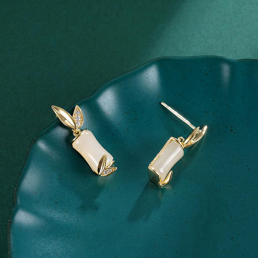 子佩集S925银【玉竹临风】耳钉【AS00842】和田玉镀金2401 商品图4