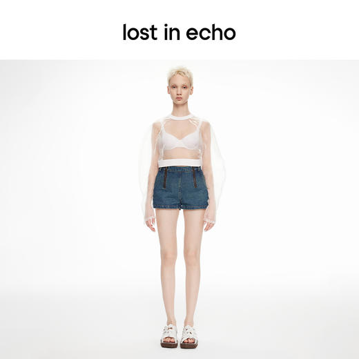 lost in echo2024春季新品设计师款鱼骨拉链酸洗牛仔马甲短裤套装 商品图4