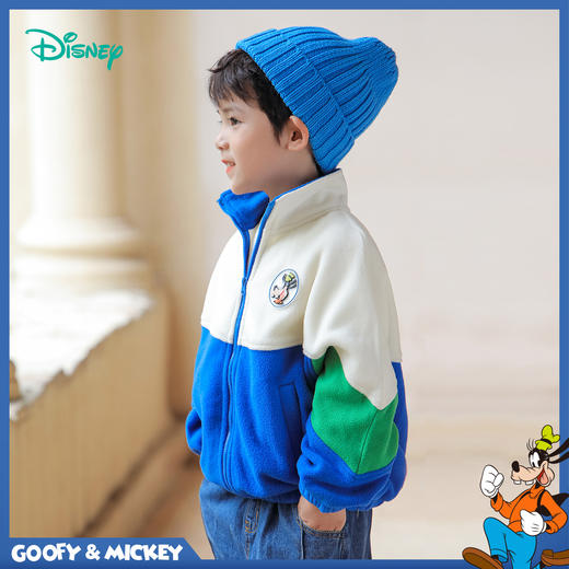 迪士尼秋新品时尚撞色休闲中小童摇粒绒保暖外套233S1853 商品图1