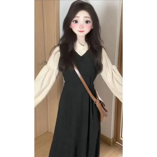 春秋季2025【新款黑色背心 连衣裙子女装】新年长裙 小个子穿搭 一整套装 商品图2