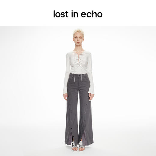 lost in echo2024春季新款设计师品牌斜侧开衩按扣阔腿牛仔裤 商品图2