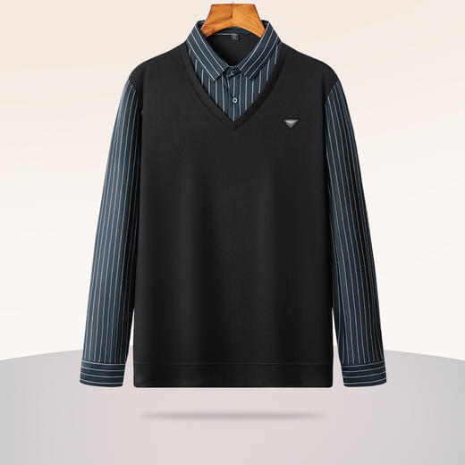 【假两件】【新款DSZ】大依优型大码假两件长袖T恤衬衫领加肥加大肥佬休闲商务宽松透气上衣打底 商品图1