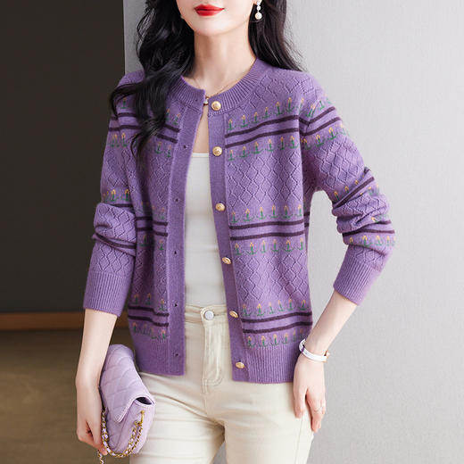 时尚提花针织开衫，女春秋外搭春装新款小个子毛衣外套CC-101-80286 商品图2