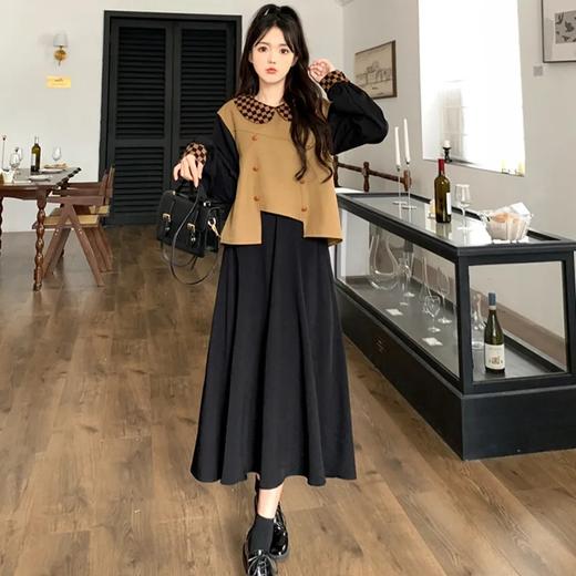 春装【法式黑色 假两件马甲拼接连衣裙】显瘦气质 茶歇连身裙 商品图3