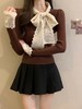 春季【拼接蕾丝蝴蝶结 围巾领长袖针织衫女】短款修身显瘦 打底衫上衣女 商品缩略图3