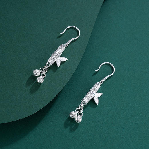 子佩集S990银【筛风弄月】耳环【MXEH011】花丝竹节竹叶2401 商品图2