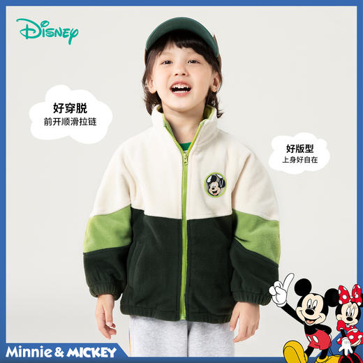 迪士尼秋新品时尚撞色休闲中小童摇粒绒保暖外套233S1853 商品图4